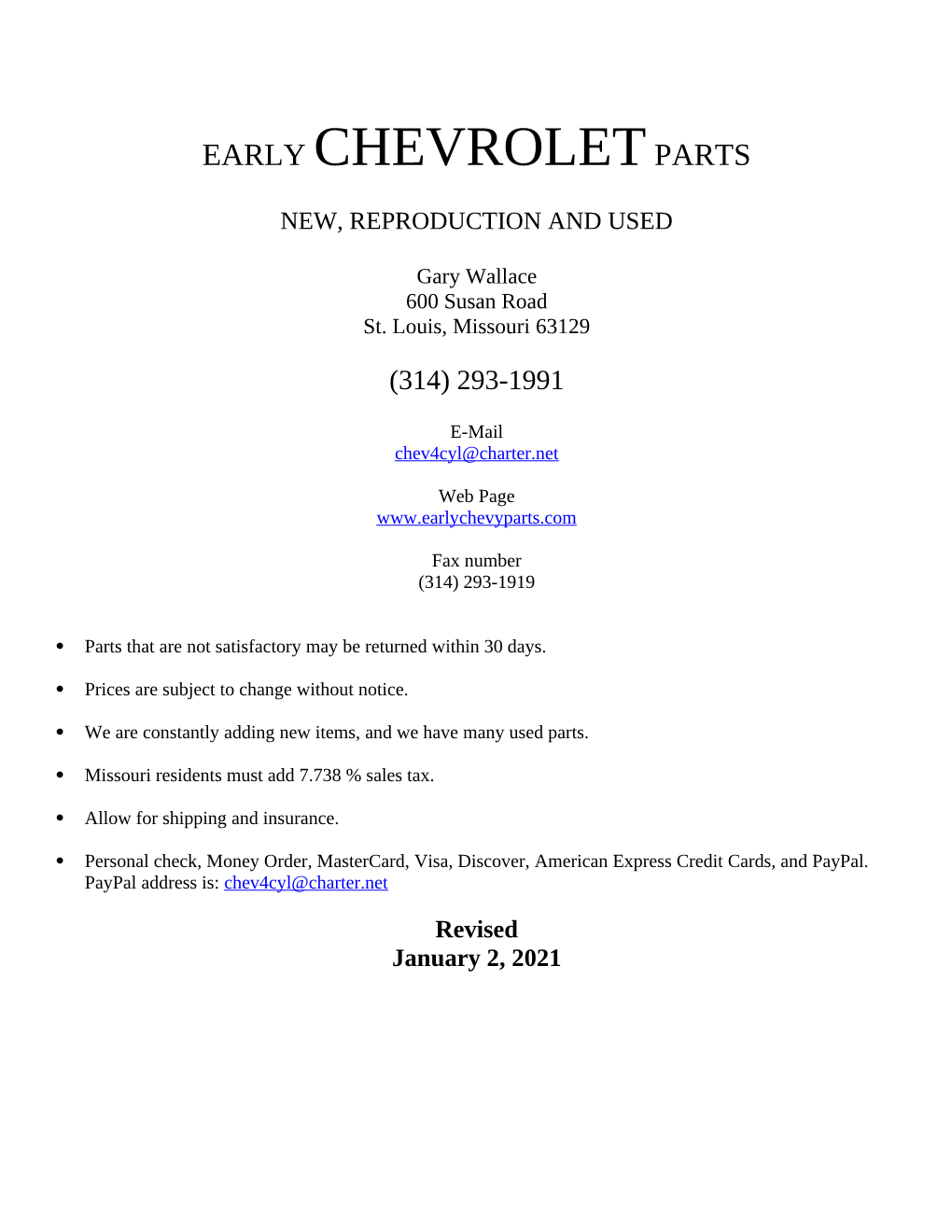 Early Chevrolet Parts