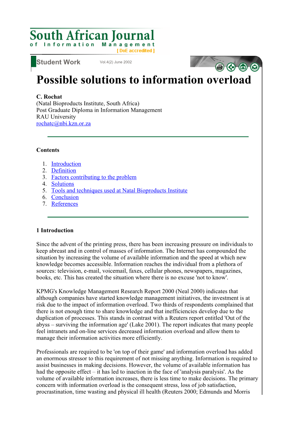 Possible Solutions to Information Overload