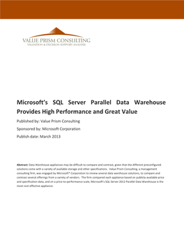 Microsoft's SQL Server Parallel Data Warehouse Provides