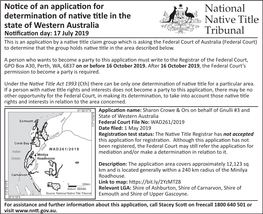 Notice of an Application for Determination of Native Title in the State of Western Australia