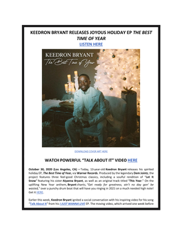 Keedron Bryant Releases Joyous Holiday Ep the Best Time of Year Listen Here