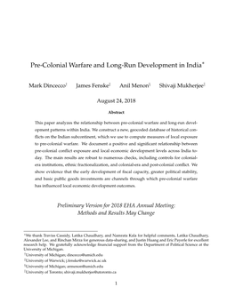 Pre-Colonial Warfare and Long-Run Development in India∗