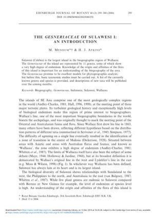 The Gesneriaceae of Sulawesi I: an Introduction