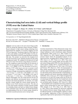 Characterizing Leaf Area Index (LAI) and Vertical Foliage Profile (VFP)