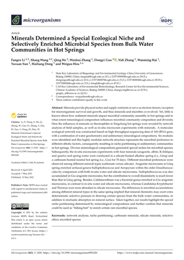 Minerals Determined a Special Ecological Niche and Selectively Enriched Microbial Species from Bulk Water Communities in Hot Springs