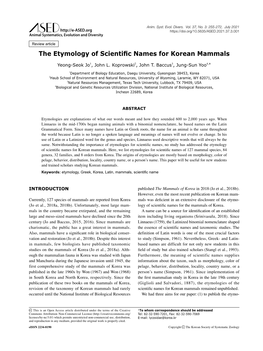 The Etymology of Scientific Names for Korean Mammals