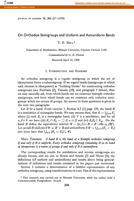 On Orthodox Semigroups and Uniform and Antiuniform Bands