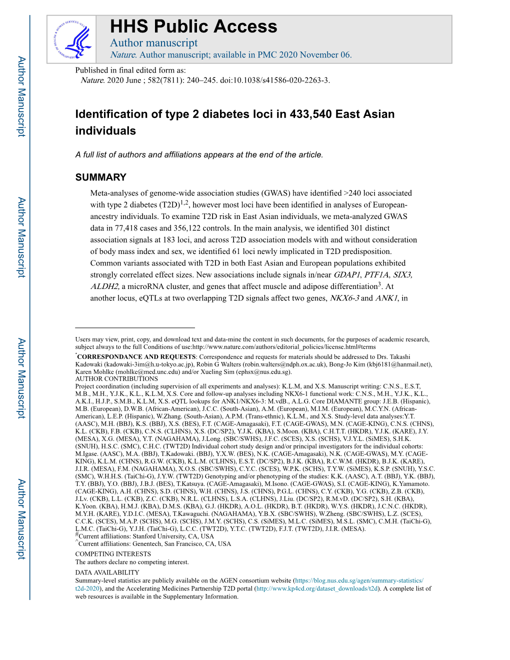 Identification of Type 2 Diabetes Loci in 433,540 East Asian Individuals