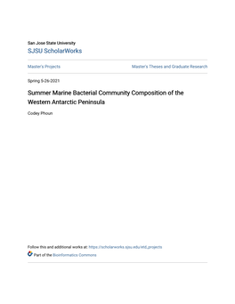 Summer Marine Bacterial Community Composition of the Western Antarctic Peninsula