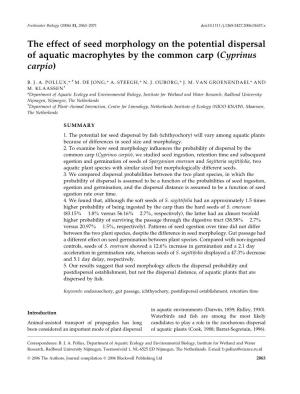 The Effect of Seed Morphology on the Potential Dispersal of Aquatic Macrophytes by the Common Carp (Cyprinus Carpio)