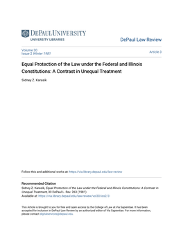 Equal Protection of the Law Under the Federal and Illinois Constitutions: a Contrast in Unequal Treatment