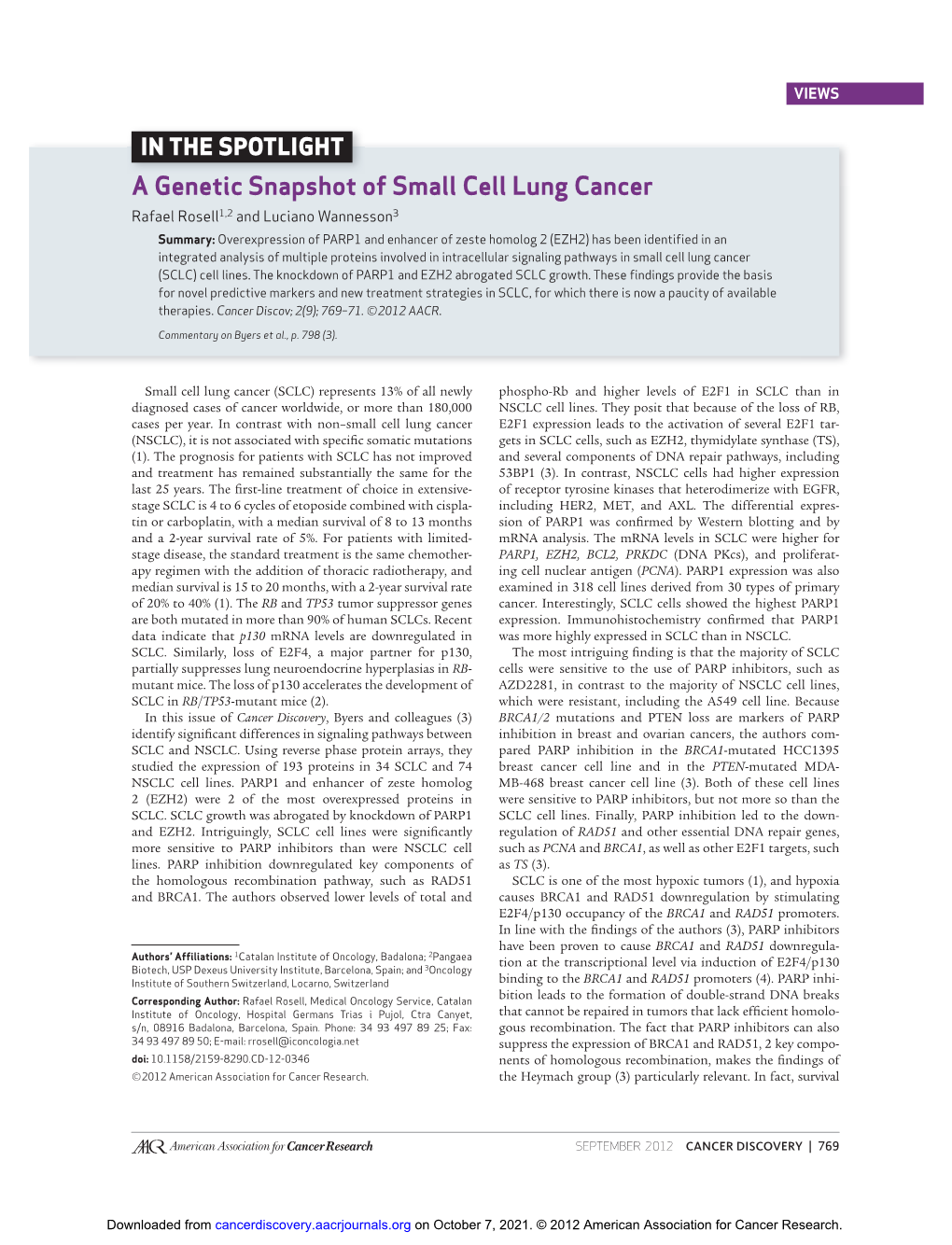 A Genetic Snapshot of Small Cell Lung Cancer