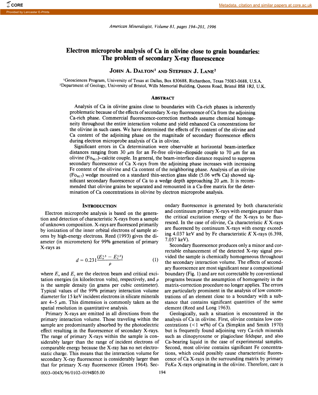 Electron Microprobe Analysis of Ca in Olivine Close to Grain Boundaries: the Problem of Secondary X-Ray Fluorescence