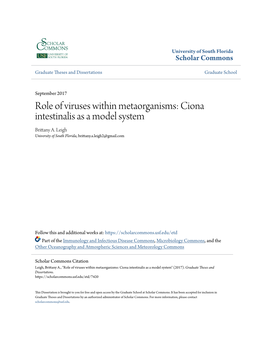 Role of Viruses Within Metaorganisms: Ciona Intestinalis As a Model System Brittany A