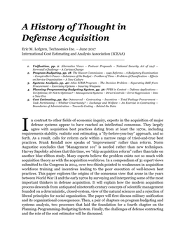 A History of Thought in Defense Acquisition