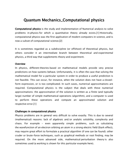 Quantum Mechanics Computational Physics