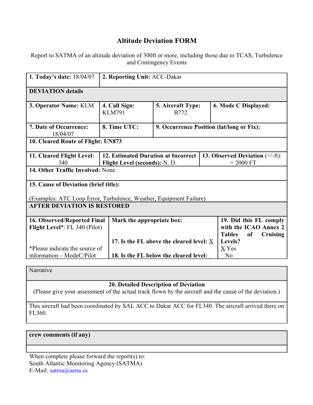 Altitude Deviation FORM