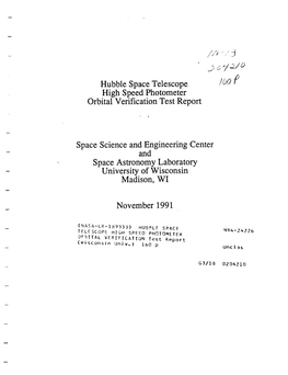 Hubble Space Telescope High Speed Photometer Orbital Verification Test Report