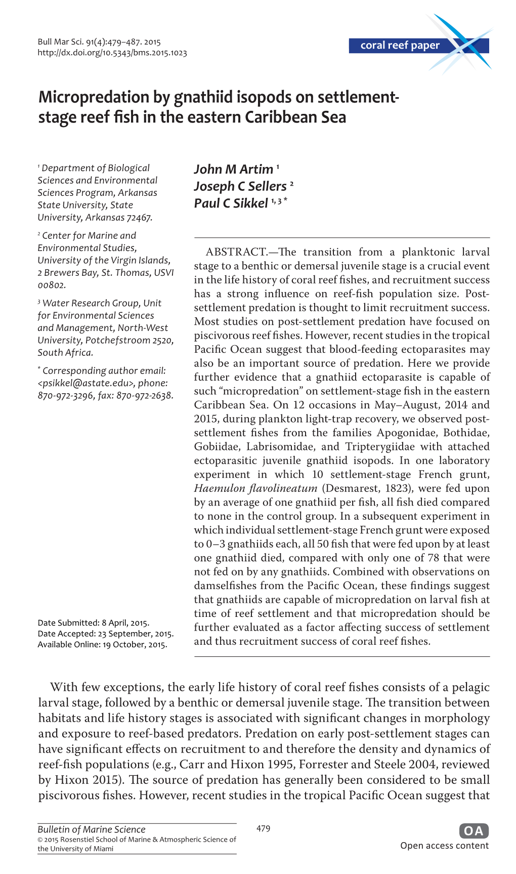 Micropredation by Gnathiid Isopods on Settlement-Stage Reef Fish in The