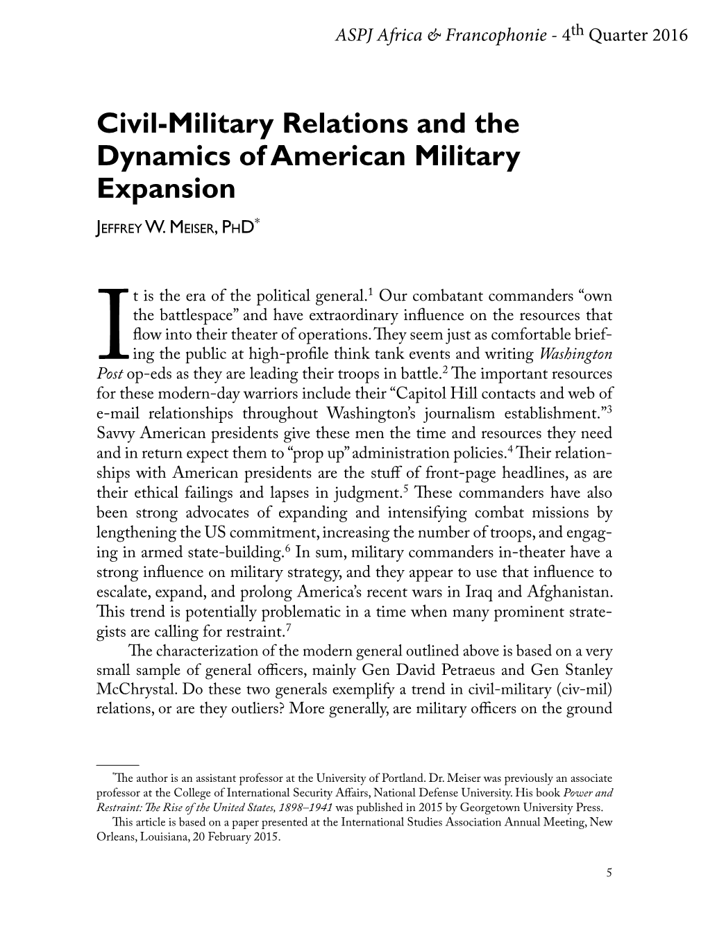 Civil-Military Relations and the Dynamics of American Military Expansion