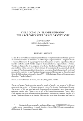 CHILE COMO UN “FLANDES INDIANO” EN LAS CRÓNICAS DE LOS SIGLOS XVI Y XVII1