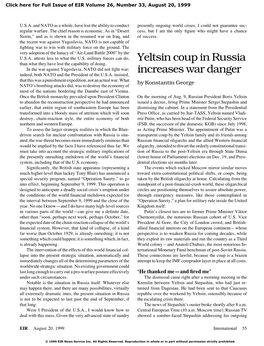 Yeltsin Coup in Russia Increases War Danger