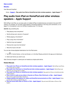 Play Audio from Ipad on Homepod and Other Wireless Speakers – Apple Support