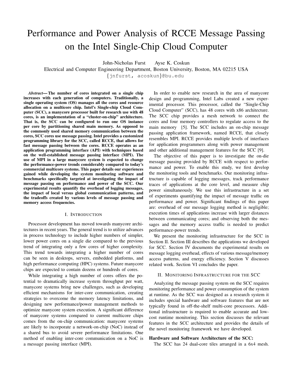 Performance and Power Analysis of RCCE Message Passing on the Intel Single-Chip Cloud Computer