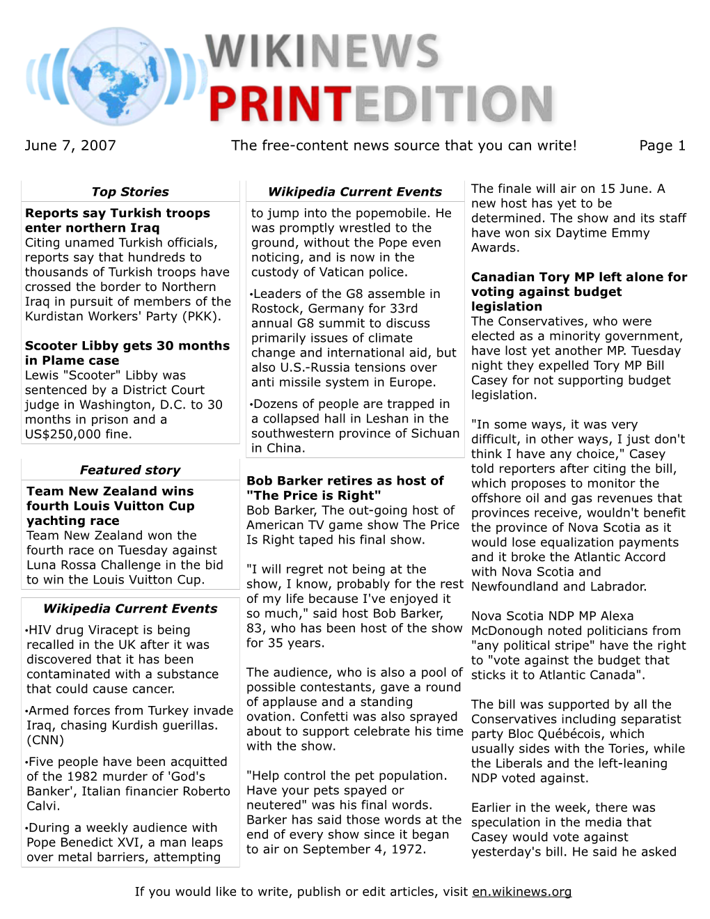 June 7, 2007 the Free-Content News Source That You Can Write! Page 1