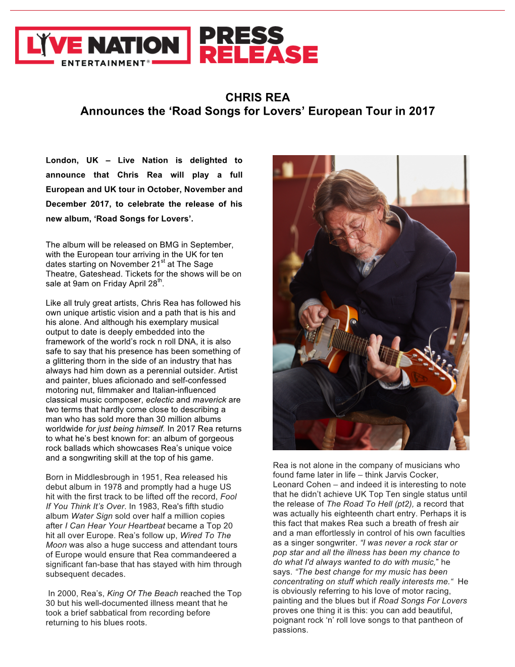 Updated Chris Rea Press Release 18.04.17