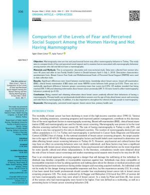Comparison of the Levels of Fear and Perceived Social Support Among the Women Having and Not Having Mammography