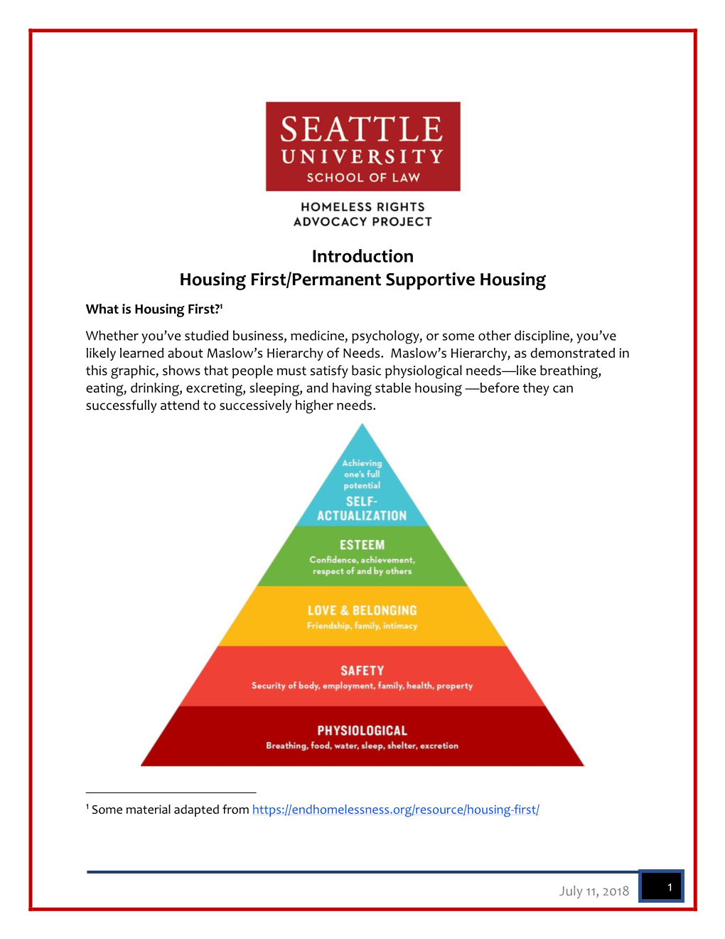 Introduction Housing First/Permanent Supportive Housing