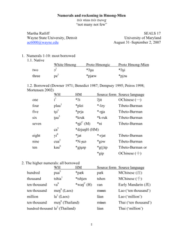 Numerals and Reckoning in Hmong-Mien Tsis Ntau Tsis Tsawg “Not Many Not Few”