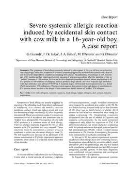 Severe Systemic Allergic Reaction Induced by Accidental Skin Contact with Cow Milk in a 16-Year-Old Boy