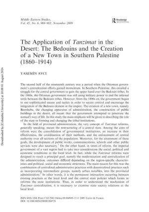 The Application of Tanzimat in the Desert: the Bedouins and the Creation of a New Town in Southern Palestine (1860–1914)