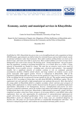 Economy, Society and Municipal Services in Khayelitsha