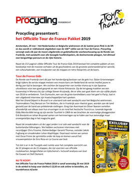 Procycling Presenteert: Het Officiële Tour De France Pakket 2019