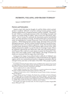 Patriots, Villains, and Franjo Tuđman*