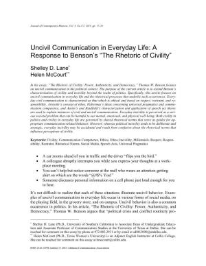 Uncivil Communication in Everyday Life: a Response to Benson’S “The Rhetoric of Civility”