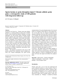 Sports Hernia Or Groin Disruption Injury? Chronic Athletic Groin Pain: a Retrospective Study of 100 Patients with Long-Term Follow-Up
