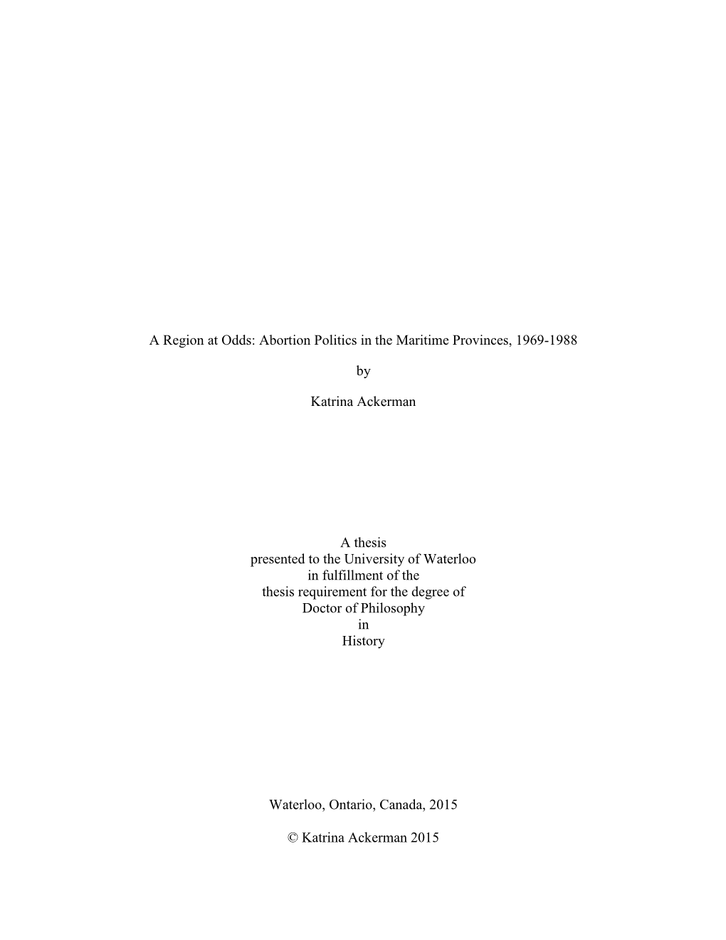 Abortion Politics in the Maritime Provinces, 1969-1988