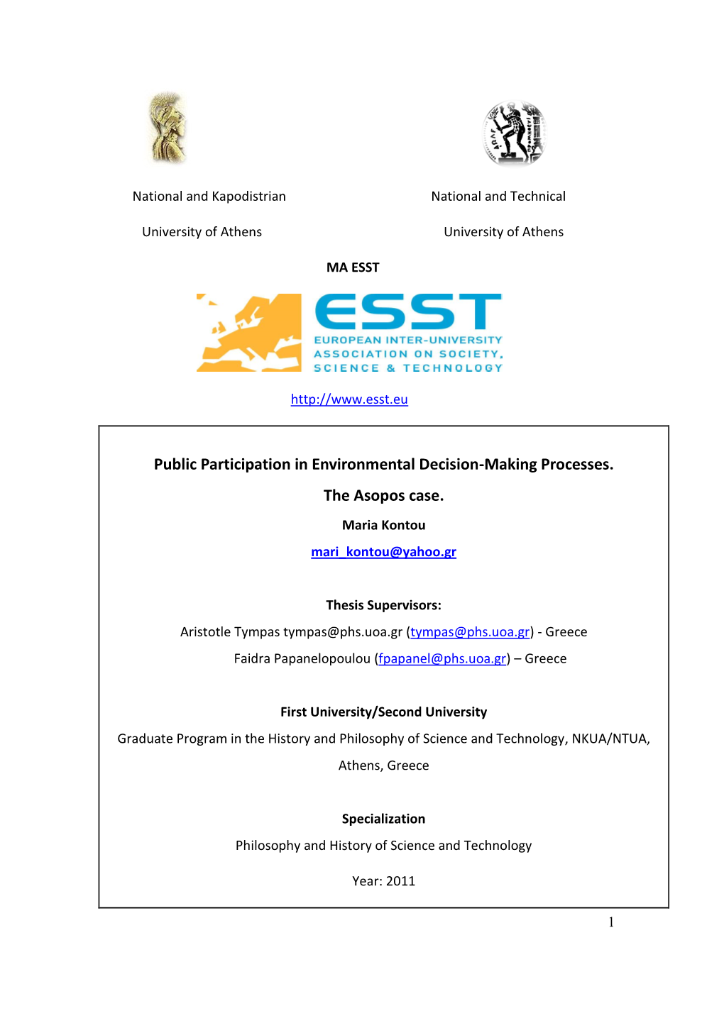 Public Participation in Environmental Decision-Making Processes. the Asopos Case