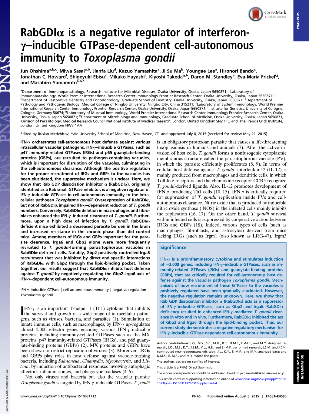 Rabgdiα Is a Negative Regulator of Interferon- PNAS PLUS Γ–Inducible Gtpase-Dependent Cell-Autonomous Immunity to Toxoplasma Gondii