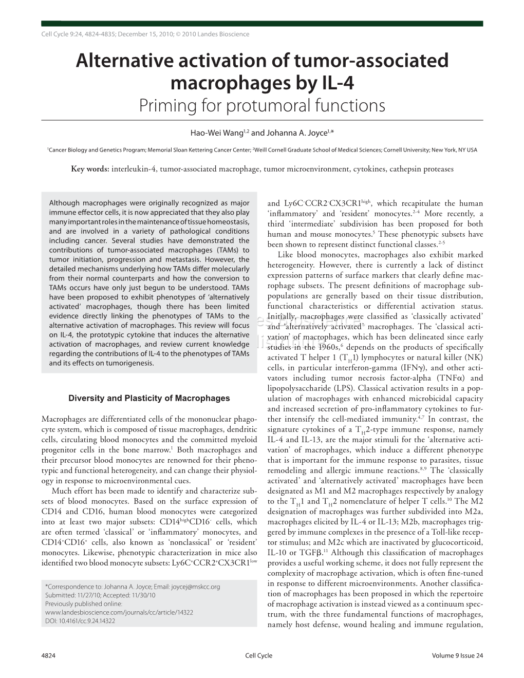 Alternative Activation of Tumor-Associated Macrophages by IL-4 Priming for Protumoral Functions