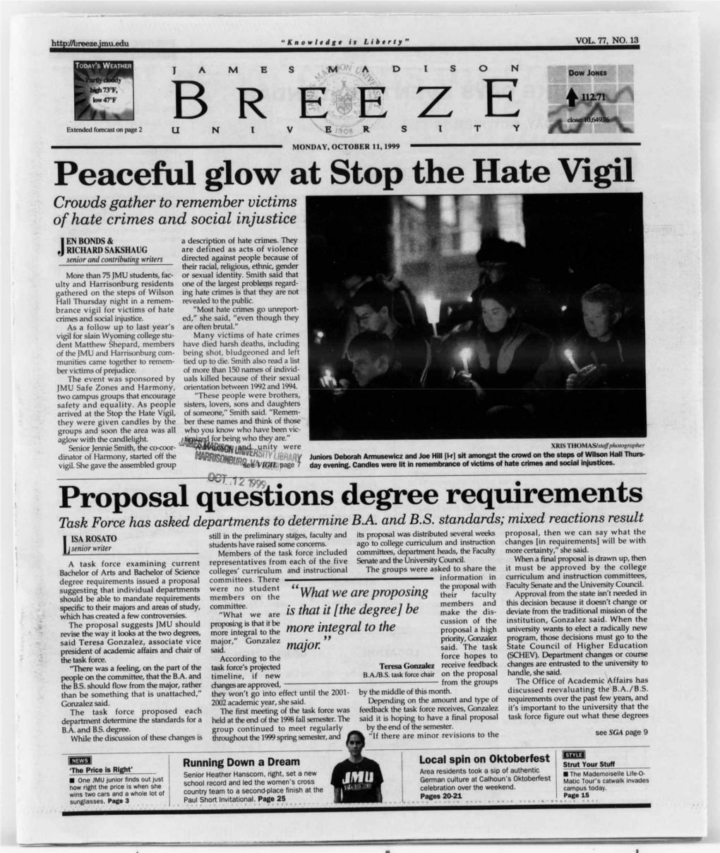 OCTOBER 11, 1999 Peaceful Glow at Stop the Hate Vigil Crowds Gather to Remember Victims of Hate Crimes and Social Injustice