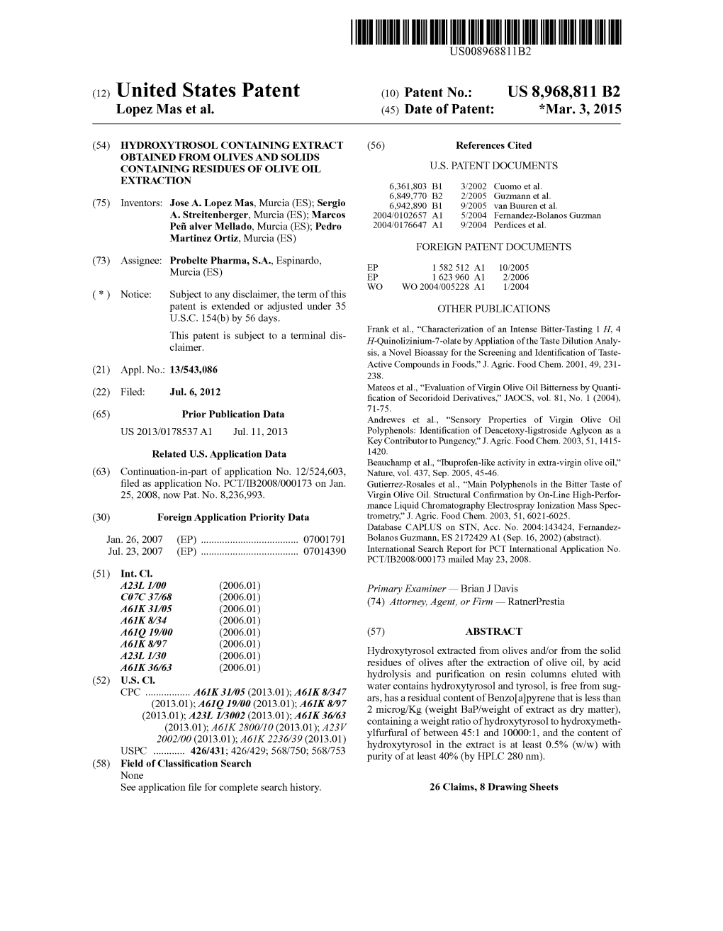 (12) United States Patent (10) Patent No.: US 8,968,811 B2 Lopez Mas Et Al