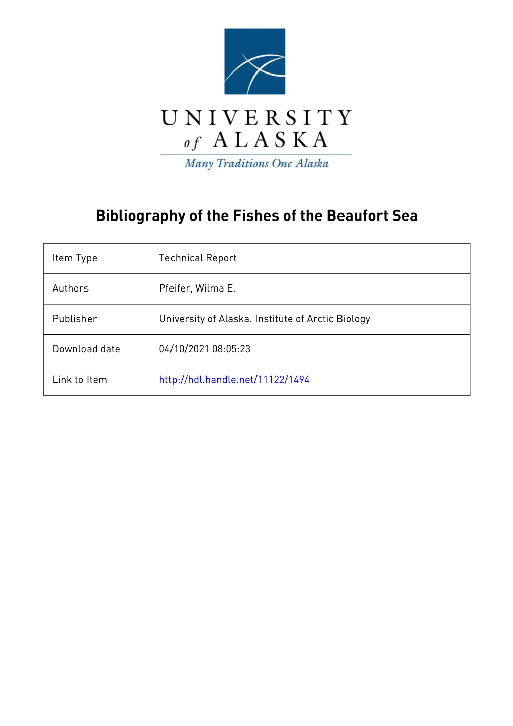 Bibliography of the Fishes of the Beaufort Sea