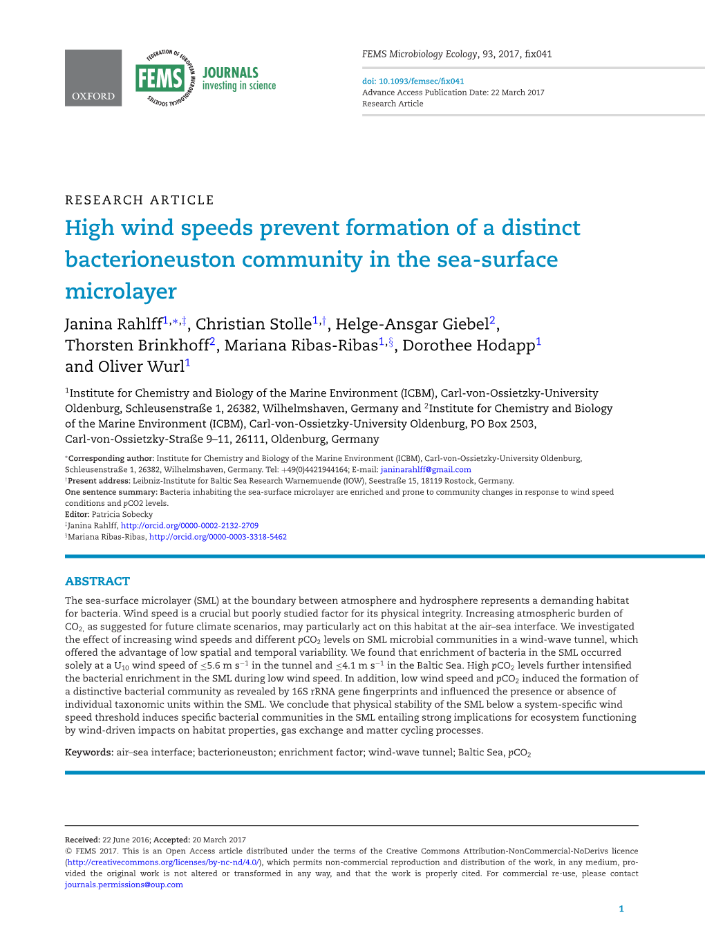 High Wind Speeds Prevent Formation of a Distinct Bacterioneuston