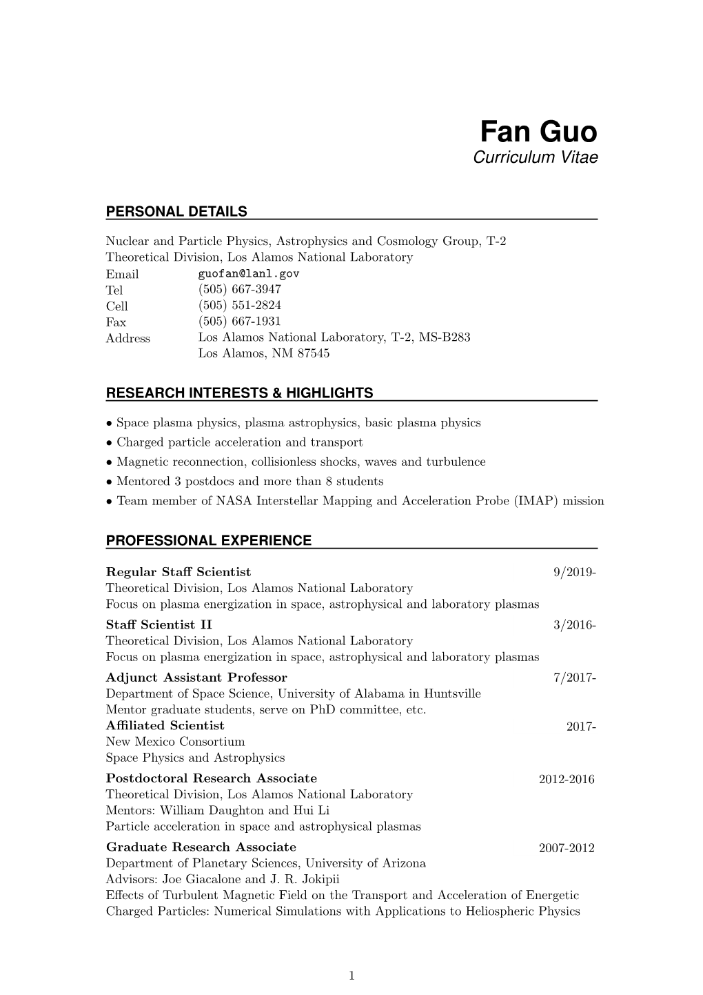 Fan Guo Curriculum Vitae