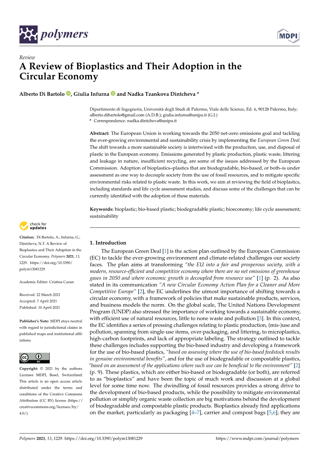 A Review of Bioplastics and Their Adoption in the Circular Economy